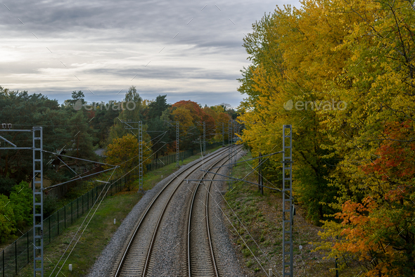 Railroad in Estonia at fall - Stock Photo - Images