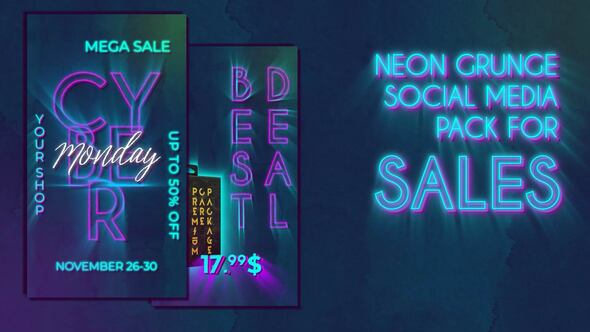 Neon Grunge Social Media Pack for Sales