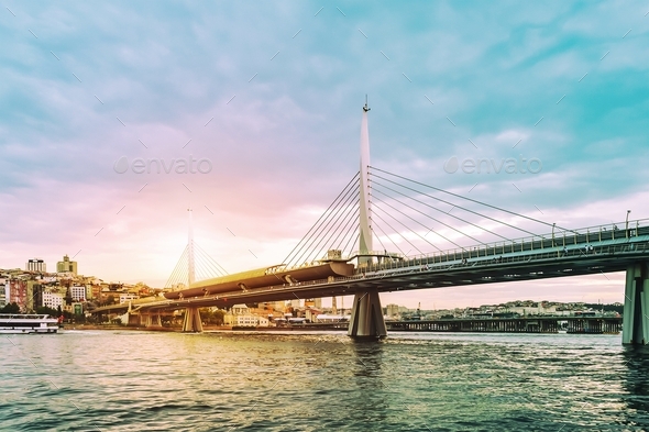 Golden Horn Metro Bridge (Halic Bridge), Toned. Istanbul, Turkey Stock ...