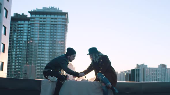 Couple Eat Sushi on the Roof