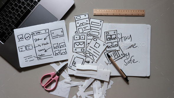 UX mobile application wireframe. Sketch, prototype, framework, layout future app design project.