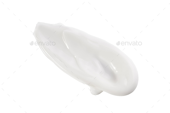 White lotion texture. Cosmetic cream product swatch isolated on white. Facial treatment.