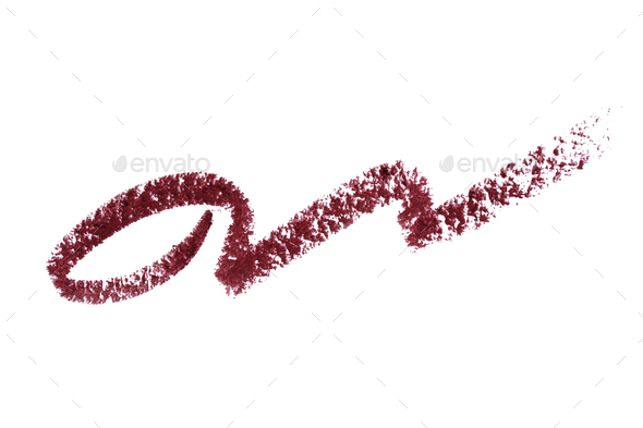 lip liner stroke smear smudge isolated on white. Trace makeup pencil burgundi