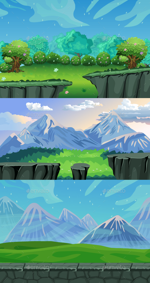 22 Game Backgrounds Cartoon, Game Assets 