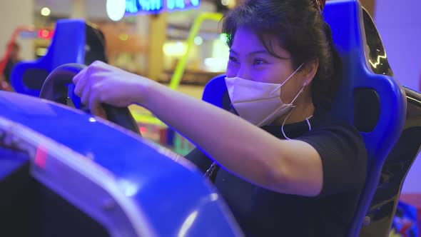 asian female wearing face mask new normal lifestyle social distancing having fun alt