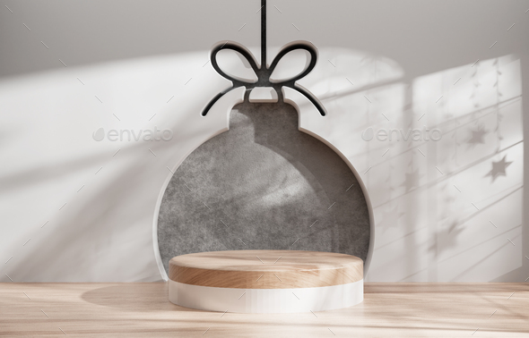 Merry Christmas and happy new year concept, Wood product display podium, 3D rendering. - Stock Photo - Images