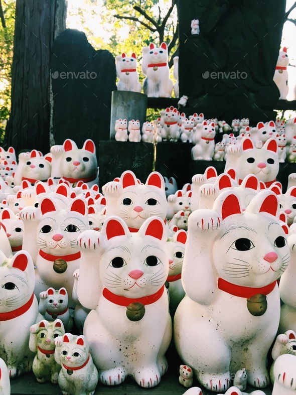 Maneki neko - good luck cats - at a temple in Tokyo.