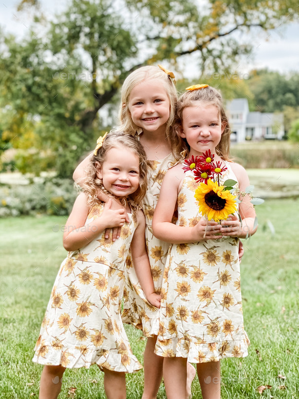 Three cute little girls in summer Stock Photo by krisprahl | PhotoDune