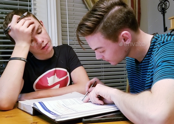 Big brother helps little brother with Algebra during pandemic after schools are closed.