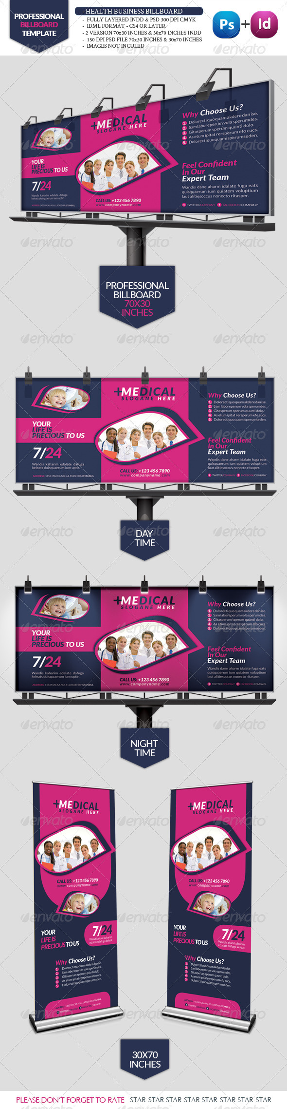 Health Business Bilboard Roll-Up - Signage Print Templates