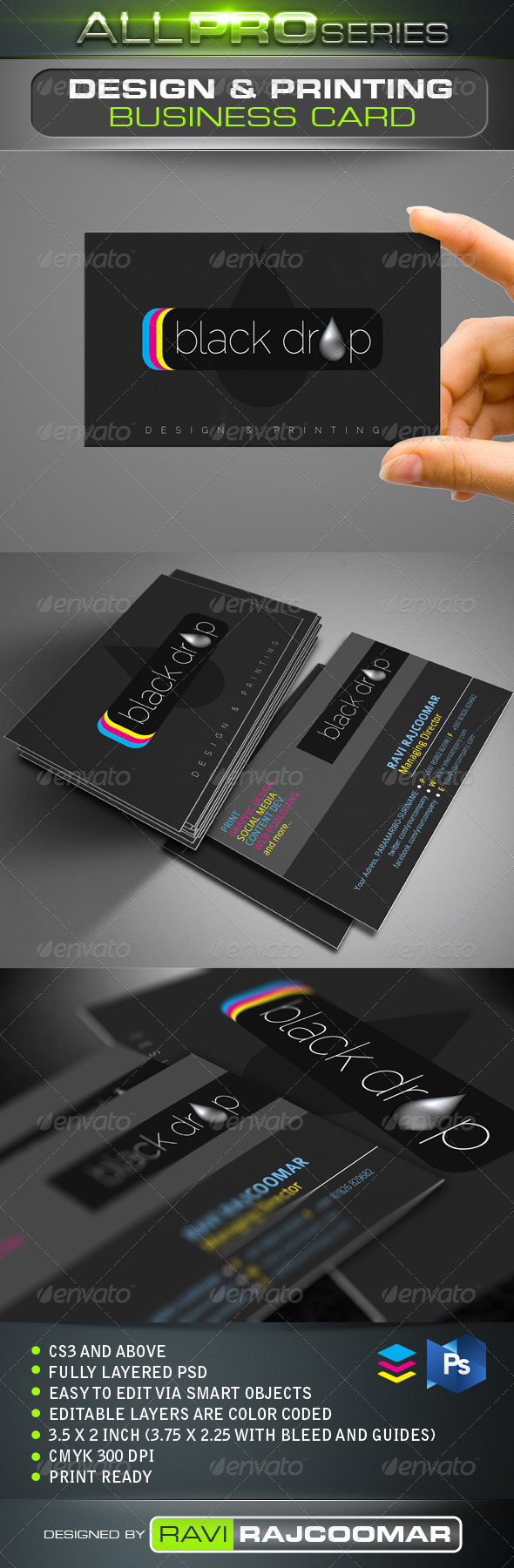 Black Drop Business Card - Industry Specific Business Cards