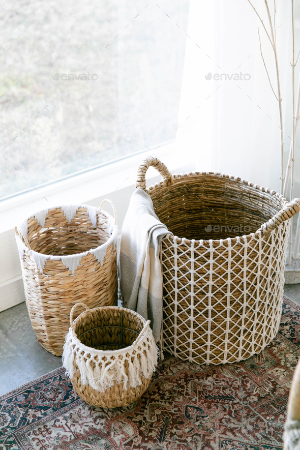 Boho Baskets as home decorators near a window
