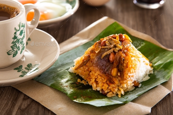 Nasi Lemak Pack In Banana Leaf Popular Breakfast In Malaysia Stock