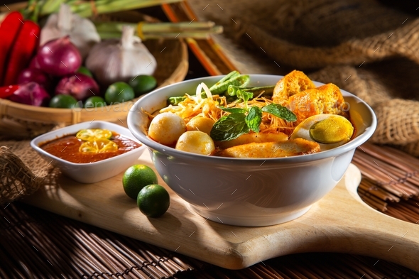 Rice noodle with curry laksa Stock Photo by tehcheesiong | PhotoDune