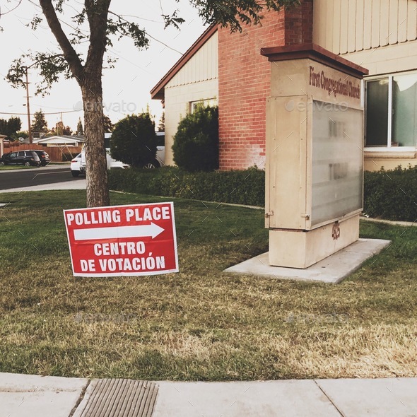 Polling place sign, voting, civic duty