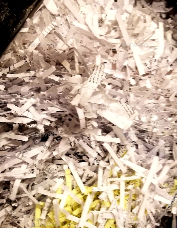 Document Destruction! The recyclable shredded paper from a secure document shredder! Stock Photo