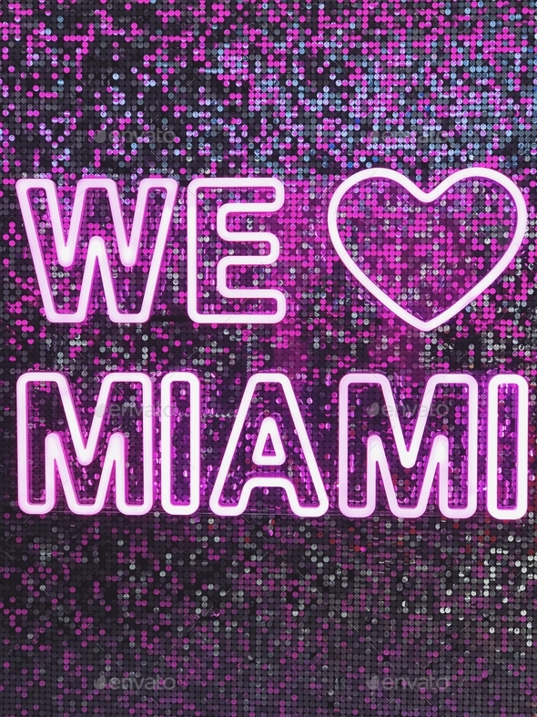 Purple “We love Miami” neon light Stock Photo by VforVictoria PhotoDune