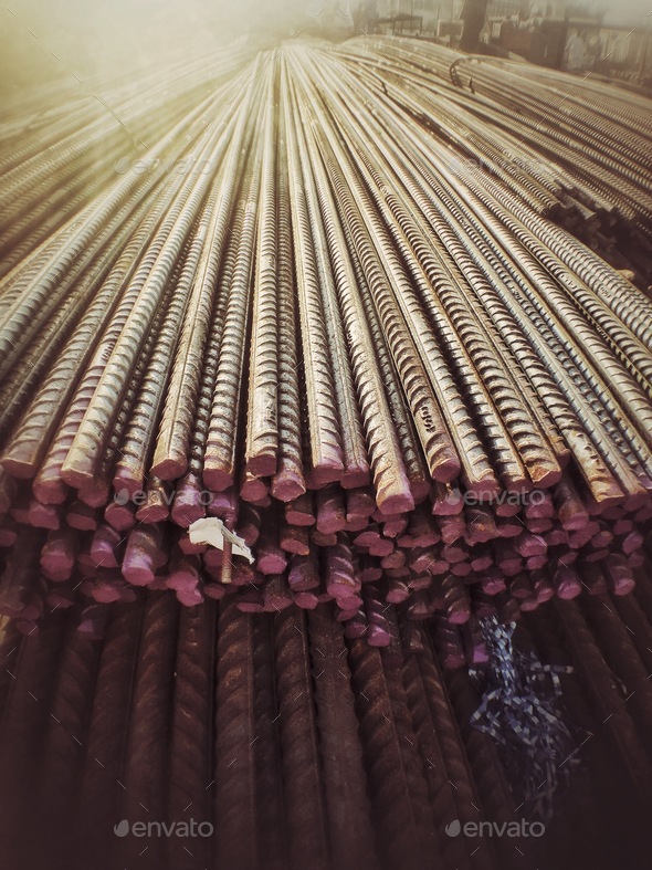 25 mm gauge steel construction rods used in modern architecture Stock