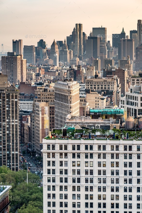 View of 230 Fifth outdoor rooftop bar, Flatiron building and lower