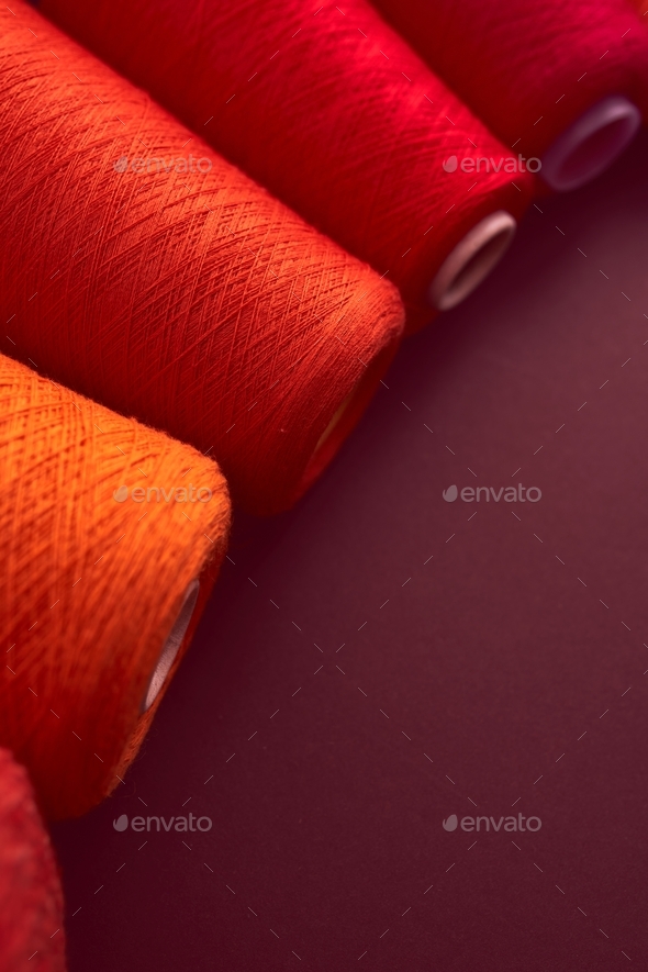 Composition of colorful vibrant wool threads from above. Autumn colours ...