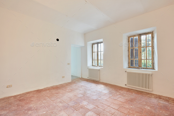 Empty room in apartment interior in old country house - Stock Photo - Images