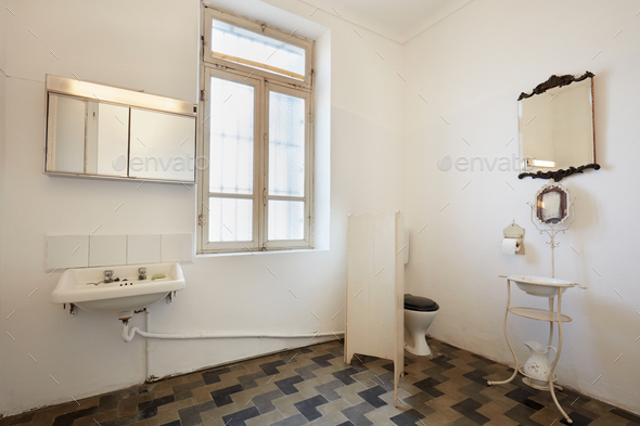 Bathroom in apartment interior in old country house - Stock Photo - Images