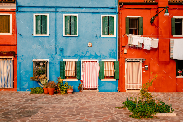 Characteristic colorful houses of Burano - Stock Photo - Images