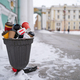 Overcrowded trash basket on the street in winter time. Pile of disposable plastic and paper cups. - PhotoDune Item for Sale