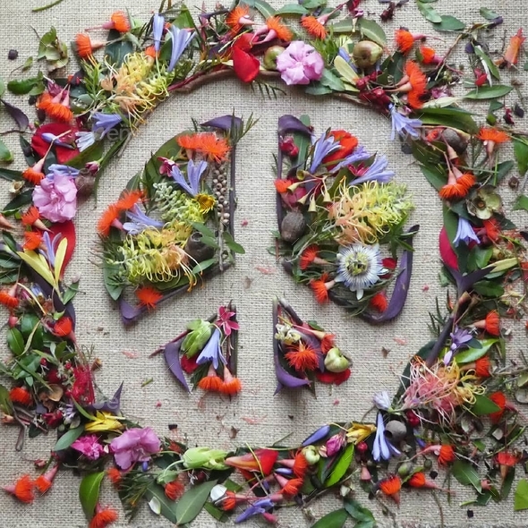 Peace sign,made with colourful flowers