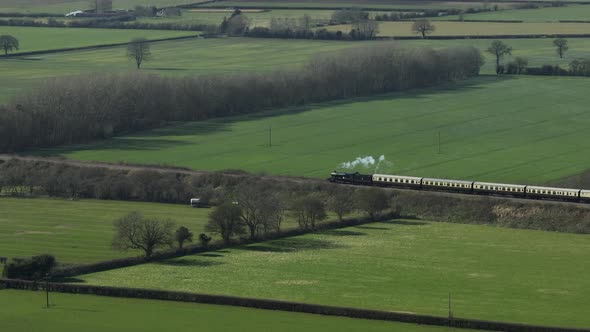 Steam Train Gloucestershire Warwickshire Historic Heritage Railway Aerial Static View UK