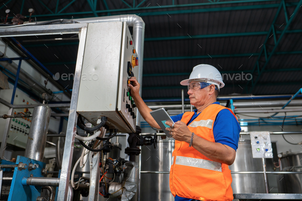 Electrical engineer inspection control panel and commissioning during pressure steam drum shutdown
