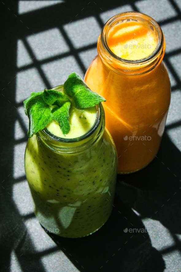 Seasonal Matcha green vegan smoothie with chia seeds and mint pumpkin