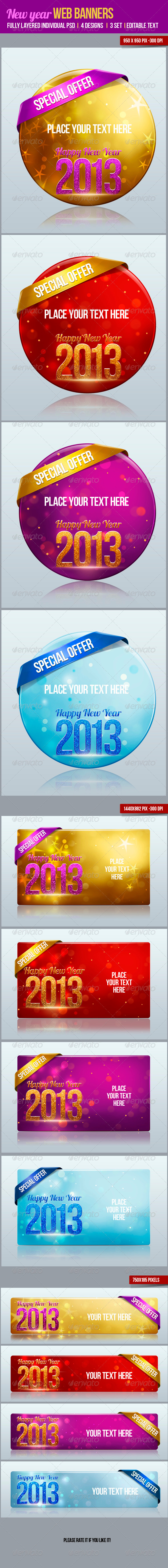 New Year Web Banners - Banners & Ads Web Elements