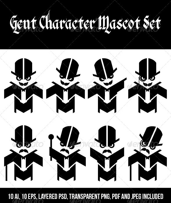 Retro Gent Mascot Humor Set - Characters Vectors
