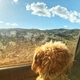 Sight seeing travel with dog peering out vehicle window on scenic highway route through mountains - PhotoDune Item for Sale