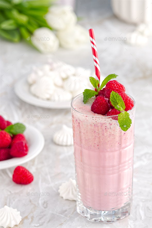 Raspberry milkshake non alcoholic cocktail. Raspberry smoothie weight