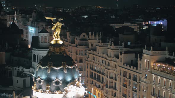 Madrid at night Cityscape with the dome of Metropolis Building, Spain alt