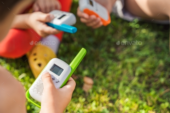 Small Kidsgirls Play In Walkie Talkiewalkie Talkies With Channels