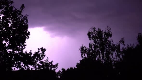 Flash of Lightning on the Night Sky. Slow Motion