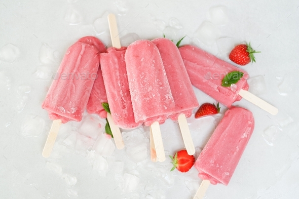 Pink strawberry flavor popsicles on the white background. Stock Photo ...