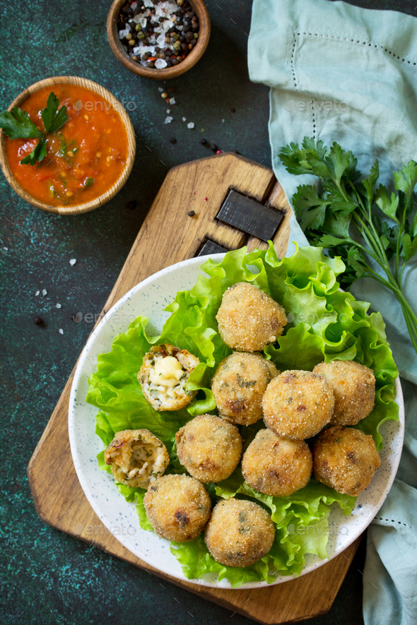 Arancini - traditional Italian Rice Balls with Mozzarella and Sun-dried ...