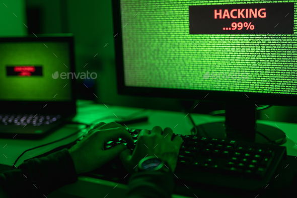 Crop hands hacking database - Stock Photo - Images