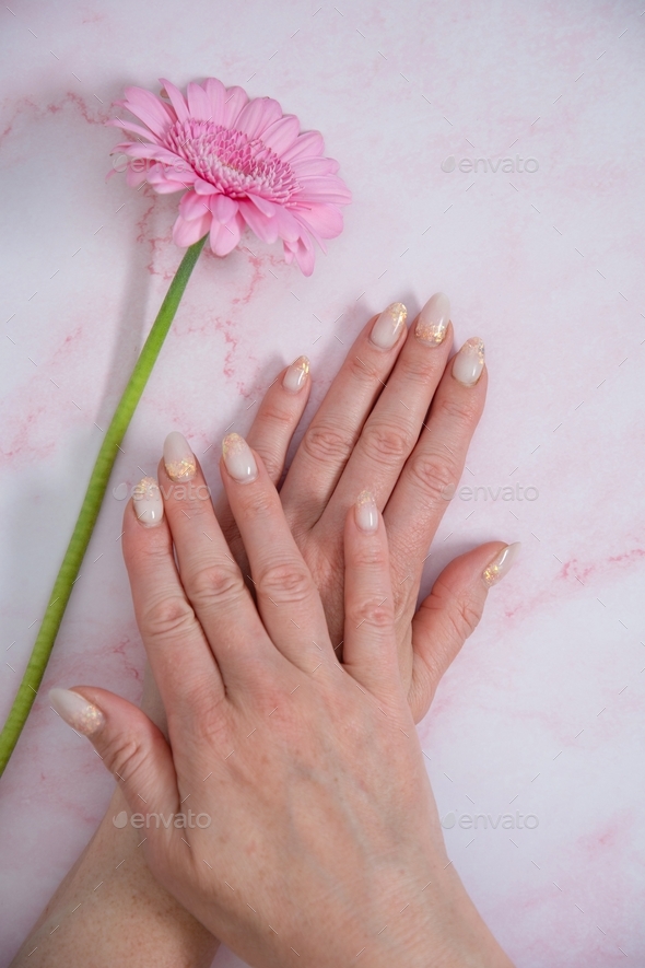 not perfect housewife manicure, acrylic nails with a beautiful design, and regrown cuticles