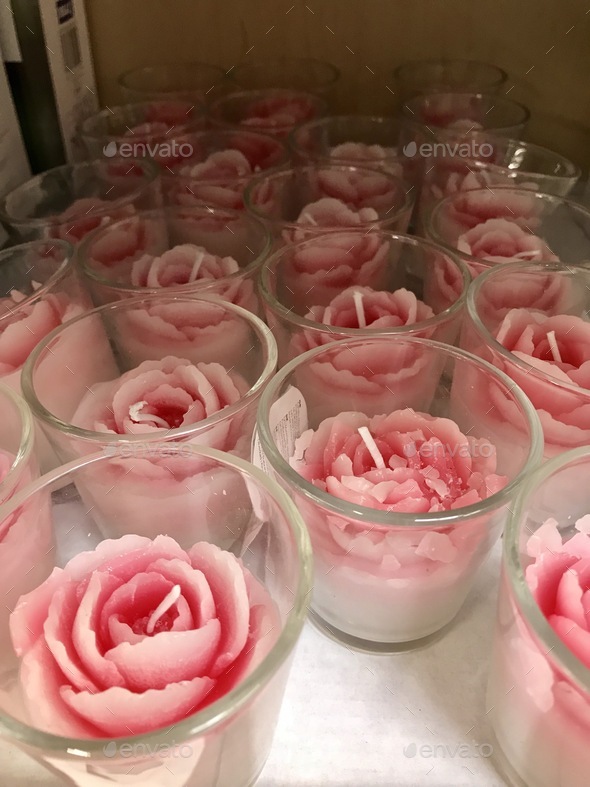 Pink candles || Aroma || Smell || Perfume || Roses || Shape || Glass || Beautiful || Candle || Store