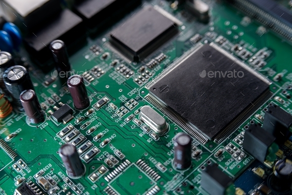 Microcircuit with chip close up - Stock Photo - Images