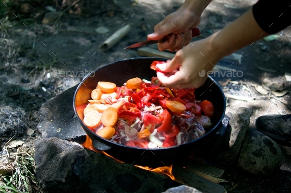 Cooking outdoor  - Stock Photo - Images