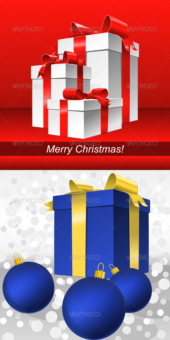 Vector Set Red and Blue Christmas Backgrounds with Gifts - Christmas Seasons/Holidays