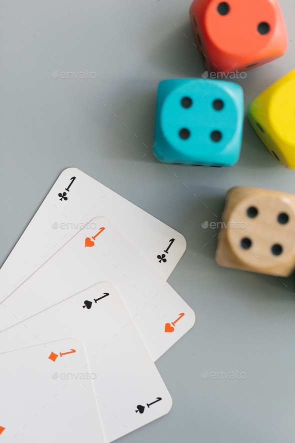 Card game with colorful dice - Stock Photo - Images