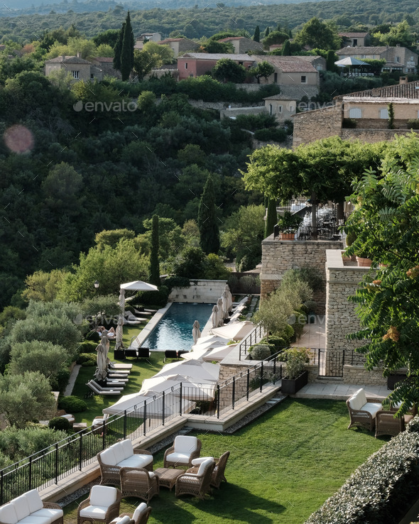 Luxury hotel in the beautiful town Gordes in southern France Stock ...