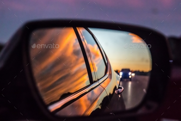 Very pretty sunset in my side view mirror!